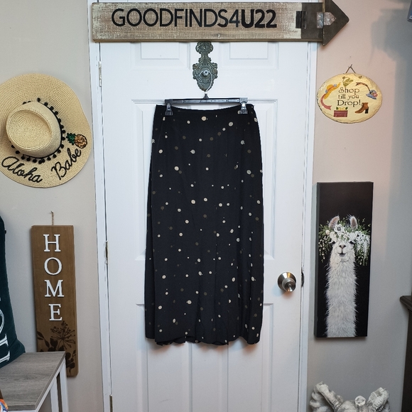 Vintage Carlisle Silk Pleated Black Polka Dot Maxi Skirt Retro Size 12 Side Zip - Picture 2 of 8